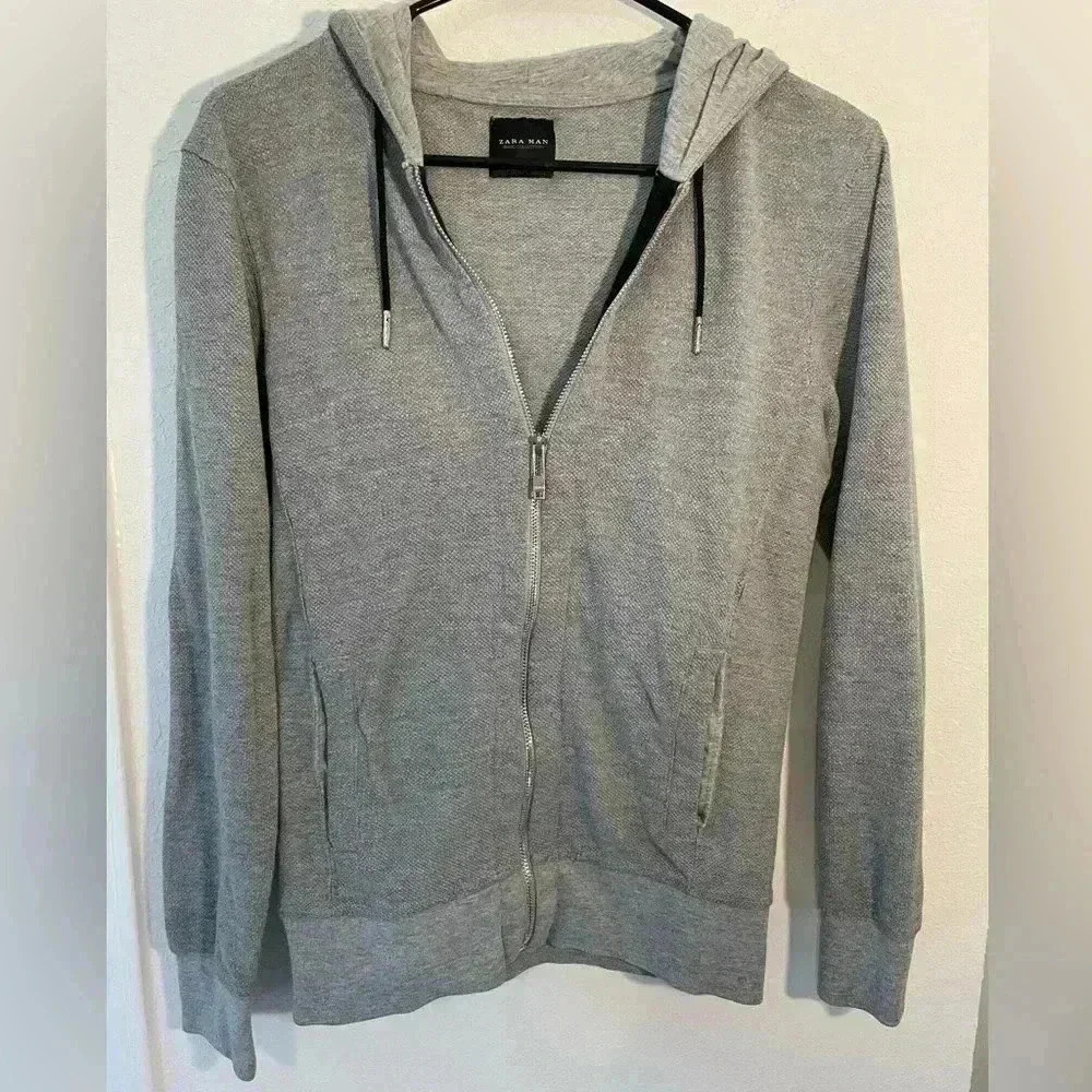 Zara Man Basic Collection Gray Full Zip Up Hoodie Mens Size Small
